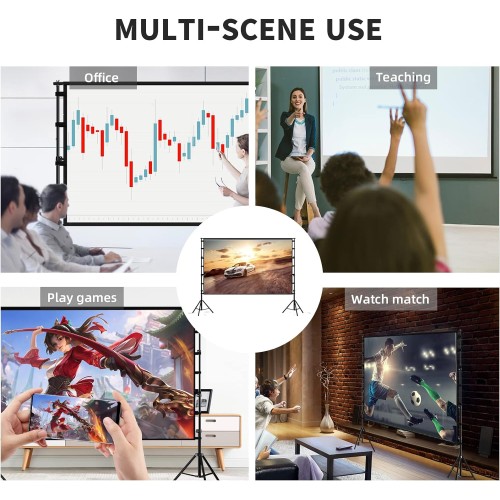 Projector Screen and Stand,Towond 150 inch Indoor Outdoor Projection Screen, Portable 16:9 4K HD Rear Front Movie Screen with Carry Bag Wrinkle-Free Design for Home Theater Backyard Cinema