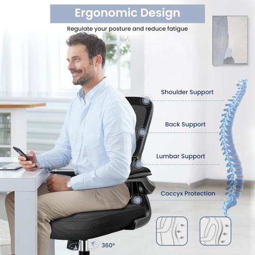 Office Chair, Ergonomic Desk Chair with Lumbar Support and Adjustable Armrests, Breathable Mesh Mid Back Computer Chair, Reclining Task Chair for Home Office