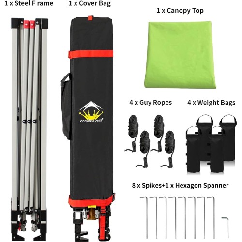 CROWN SHADES 10x10 Pop Up Canopy, Patented Center Lock One Push Instant Popup Outdoor Canopy Tent, Newly Designed Storage Bag, 8 Stakes, 4 Ropes, Green