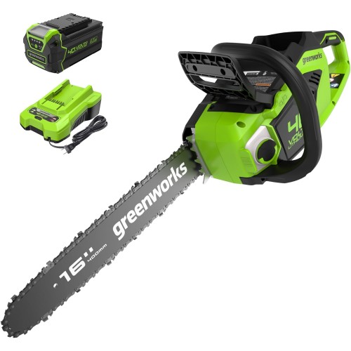 Greenworks 40V 16" Brushless Cordless Chainsaw (Gen 2) (Great For Tree Felling, Limbing, Pruning, and Firewood / 75+ Compatible Tools), 4.0Ah Battery and Charger Included