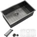 Dcolora 32 Inch Matte Black Undermount Kitchen Sink Gunmetal Stainless Steel 16 Gauge Single Bowl Under Counter Basin, 32"x19"x10", DC-U7726