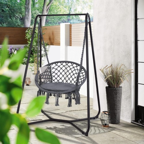 SUNCREAT Hammock Chair with Stand Included, Heavy Duty Hanging Chair with Stand, 330 lbs Capacity, Patent Pending, Grey