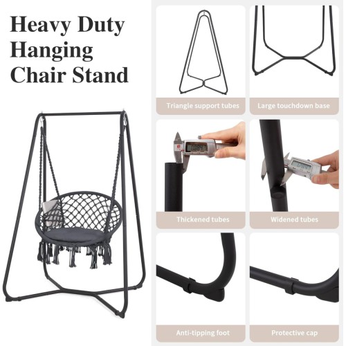 SUNCREAT Hammock Chair with Stand Included, Heavy Duty Hanging Chair with Stand, 330 lbs Capacity, Patent Pending, Grey