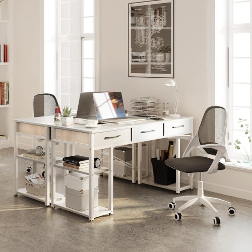 ODK Office Small Computer Desk: Home Table with Fabric Drawers & Storage Shelves, Modern Writing Desk