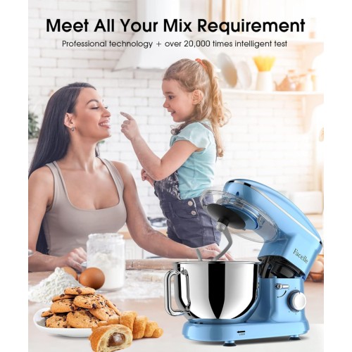 Facelle Electric Stand Mixer, 660W 6 Speed Kitchen Mixer with Pulse Button, Attachments include 6.5 QT Bowl