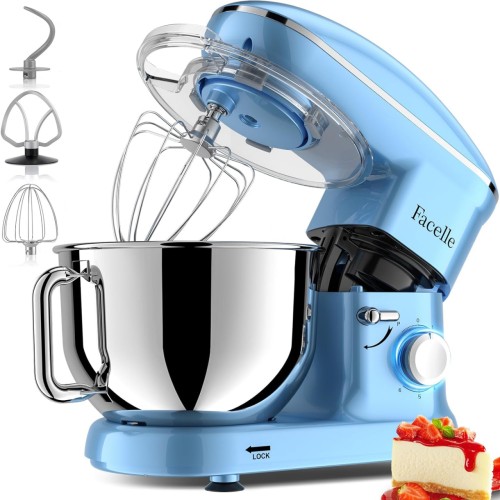 Facelle Electric Stand Mixer, 660W 6 Speed Kitchen Mixer with Pulse Button, Attachments include 6.5 QT Bowl