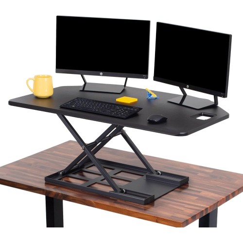 Stand Steady X-Elite Pro, Premier Corner Standing Height Adjustable Desk Converter w Monitor Lift For Cubicles and L-Shaped Desks, Extra Large 40 Inch Wide Sit to Stand Desk, Fully Assembled (Black)