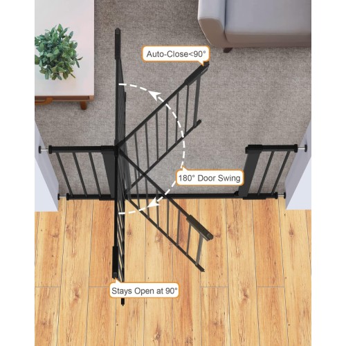 Cumbor 29.7"-51.5" Baby Gate Extra Wide, Safety Dog Gate for Stairs Easy Walk Thru Auto Close Pet Gates for The House, Doorways, Child Gate Includes 4 Wall Cups, Black-Mom's Choice Awards Winner