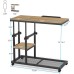 Tribesigns Height Adjustable C Table with Wheels, Mobile Couch Snack Side Table with Tiltable Drawing Board, Sofa Bedside Laptop Stand C Shaped TV Tray with Storage Shelves (Black+Oak)