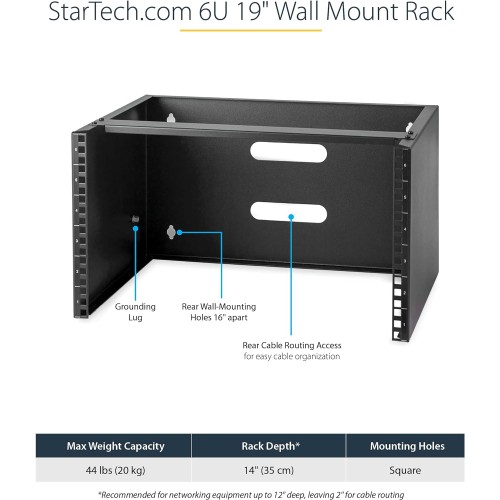 StarTech.com 6U Wall Mount Network Rack - 14 Inch Deep (Low Profile) - 19" Patch Panel Bracket for Shallow Server and IT Equipment, Network Switches - 44lbs/20kg Weight Capacity, Black (WALLMOUNT6)