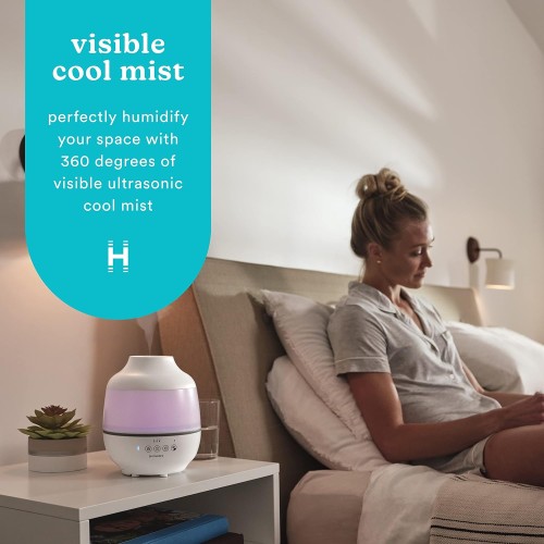 Homedics TotalComfort Humidifier – Large Air Humidifiers for Bedroom, Plants, Office – Cool Mist, Essential Oil Pads and Built-In Timer, 7-Color Night-Light, 2 Mist Settings, White