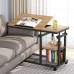 Tribesigns Height Adjustable C Table with Wheels, Mobile Couch Snack Side Table with Tiltable Drawing Board, Sofa Bedside Laptop Stand C Shaped TV Tray with Storage Shelves (Black+Oak)