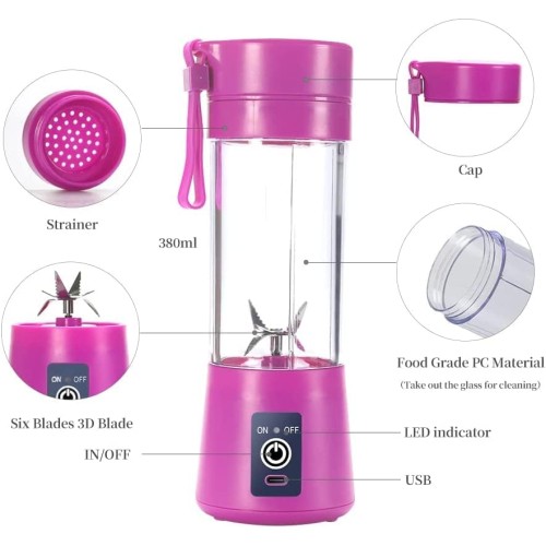 Portable Blender Mixer,Personal Juicer,Smoothies and Shakes Blender,HandCup Fruit Machine Blender 380 ML (Blue, Pink, Purple & Pink Color available) (Purple)