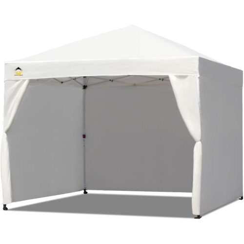 CROWN SHADES Commercial Canopy Top 10X10 (10x10 with 4 Sidewalls and Cooling Top Fabric, White)