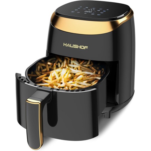 HAUSHOF Air Fryer, 4.2 Quart Compact Small Oven with 9 Cooking Functions, Nonstick Stainless Steel & Dishwasher-Safe, No-Oil Air Fry, Roast, Bake, Reheat, Fit for 1-4 People (Black)