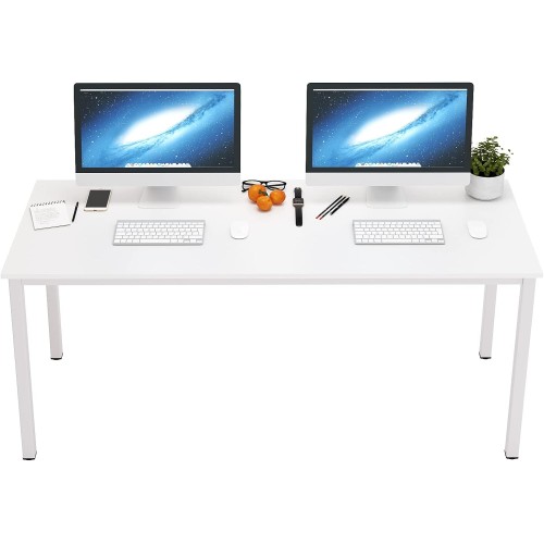 DlandHome 63 inches X-Large Computer Desk, Composite Wood Board School Desk, Decent and Steady Home Office Desk/Workstation/Table, BS1-160WW, White and White Legs, 1 Pack