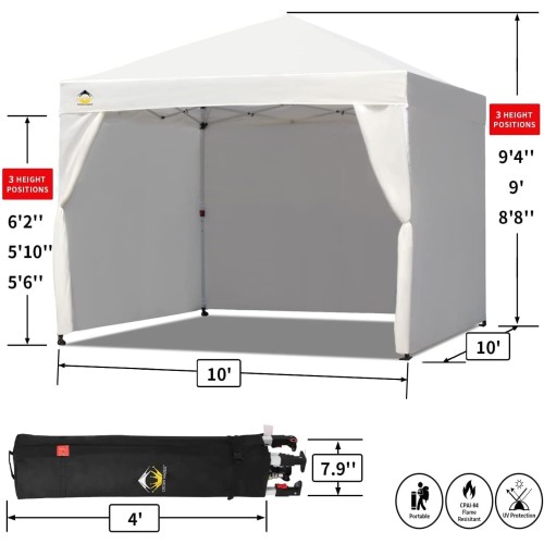 CROWN SHADES Commercial Canopy Top 10X10 (10x10 with 4 Sidewalls and Cooling Top Fabric, White)