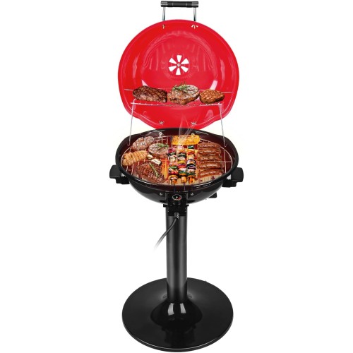 Electric BBQ Grill Techwood 15-Serving Indoor/Outdoor Electric Grill for Indoor & Outdoor Use, Double Layer Design, Portable Removable Stand Grill, 1600W (Stand Red BBQ Grills)