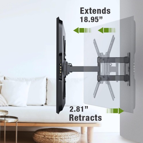 USX MOUNT UL Listed Full Motion TV Mount, Swivel Articulating Tilt TV Wall Mount for 26-55Inch LED, 4K TVs, Wall Mount TV Bracket with VESA 400x400mm Up to 77lbs, Perfect Center Design -XMM006-1