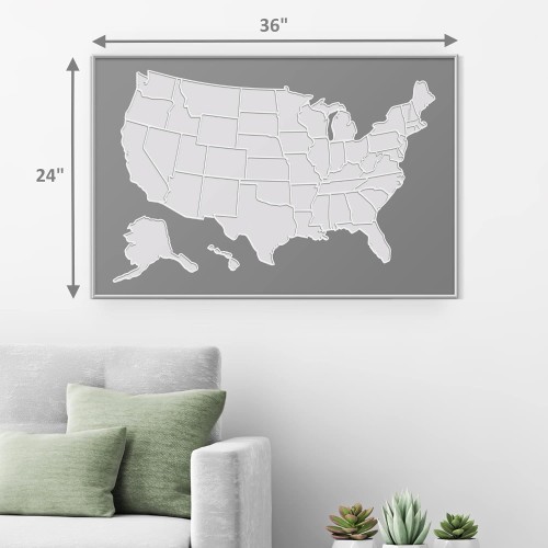 USA Photo Map - 50 States Travel Map - 24 x 36 in - Printed on Flexible Vinyl and Rewritable - Includes Secure Photo Maker - Unframed - Gray