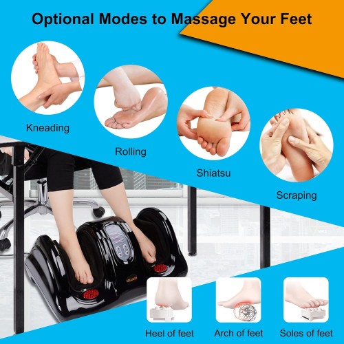 Electric Shiatsu Foot Massager Machine for Neuropathy Pain and Circulation, Deep Kneading Rolling Feet and Calf Leg Massage for Plantar Fasciitis Relief, Gifts for Men Women Father Mom Parents, Black