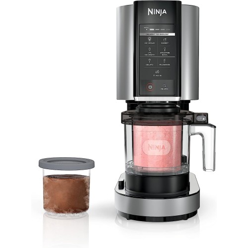 Ninja NC301 CREAMi Ice Cream Maker, for Gelato, Mix-ins, Milkshakes, Sorbet, Smoothie Bowls & More, 7 One-Touch Programs, with (2) Pint Containers & Lids, Compact Size, Perfect for Kids, Silver