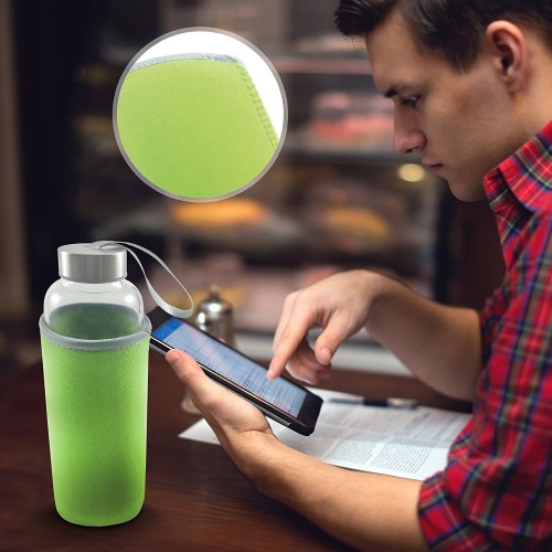 ShopAIS 420Ml Borosilicate Glass Green Tea Bottle Nylon Sleeve with Tea Infuser - Green