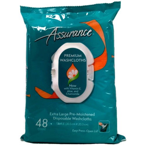 Assurance Premium Disposable Washcloths Pre-Moistened Body Wipes, XL, 144 Count