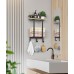 Luxspire Towel Racks Wall Mounted for Bathroom, Towel Holder Wall Mounted with Wooden Floating Shelf & 3 Metal Hooks, Rolled Bath Towel and Hand Towel Rack for Bathroom, Black + Wooden