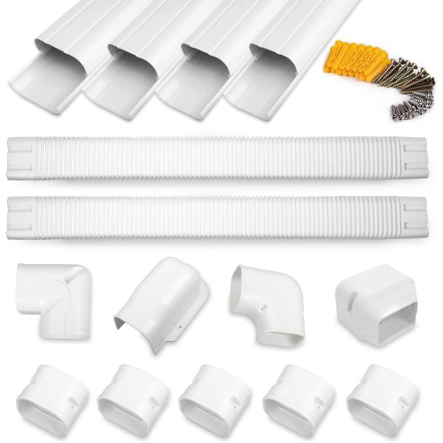 MOOITEK 3" 10Ft PVC Line Set Cover Kit for Ductless Mini Split Air Conditioners, Decorative PVC Slim Line Cover for Central AC & Heat Pumps Systems Tubing Cover, 10Ft Kit, WHITE