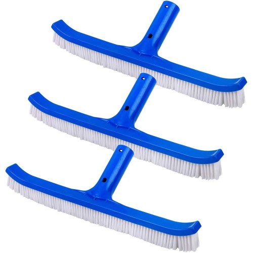 SmartClear SPAG75360-3 Pool Cleaning Brush, 3 Pack – Pole Not Included – Curved Deluxe Poly Bristles – Ideal for Walls, Floors, Steps, Corners, Fits Standard Telepoles, Blue