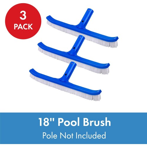 SmartClear SPAG75360-3 Pool Cleaning Brush, 3 Pack – Pole Not Included – Curved Deluxe Poly Bristles – Ideal for Walls, Floors, Steps, Corners, Fits Standard Telepoles, Blue