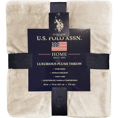 U.S. Polo Assn. Oversized Lightweight Throw Blanket for Bed/Sofa - Soft Fleece Couch Blankets and Throws - Cozy Decorative Bedding - 50"x70"/Beige