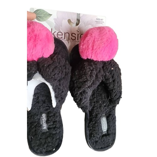 Women Kensie Faux Fur Cross Cross Slides W Logo Elastic Back Band