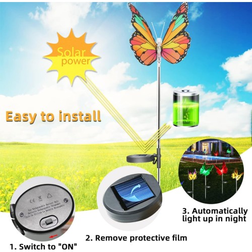 Outdoor Solar Garden Lights,3 Pack Solar Butterfly Decorative Lights, IP67 Waterproof Color Changing