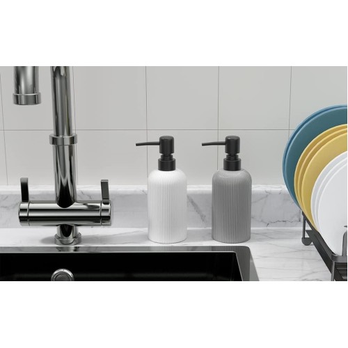 LKKL 2 Pack Soap Dispenser, Dish Soap Dispenser and Hand Soap Dispenser for Kitchen and Bathroom, Farmhouse Decor Soap Dispenser Bathroom with Rust Proof Pump, Black & White