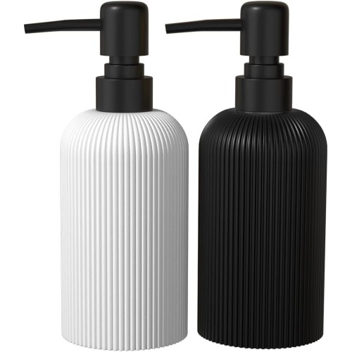 LKKL 2 Pack Soap Dispenser, Dish Soap Dispenser and Hand Soap Dispenser for Kitchen and Bathroom, Farmhouse Decor Soap Dispenser Bathroom with Rust Proof Pump, Black & White