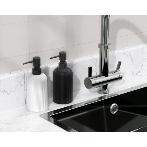 LKKL 2 Pack Soap Dispenser, Dish Soap Dispenser and Hand Soap Dispenser for Kitchen and Bathroom, Farmhouse Decor Soap Dispenser Bathroom with Rust Proof Pump, Black & White