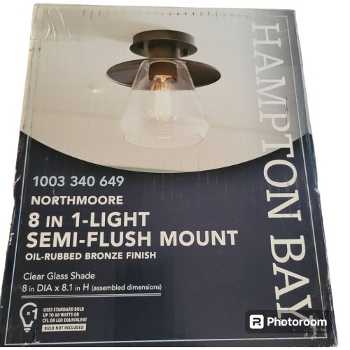 Hampton Bay Northmoore 1-Light Oil Rubbed Bronze &Glass Vintage Semi-Flush Mount