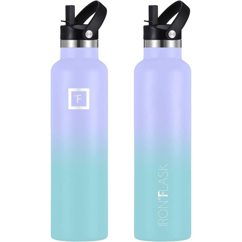 IRON °FLASK Sports Water Bottle - 24 oz, 3 Lids (Straw Lid) - Leak Proof, Durable Double Walled Stainless Steel - Gym Bottles for Men, Women & Kids - Insulated Thermos, Hot & Cold Hiking Canteen