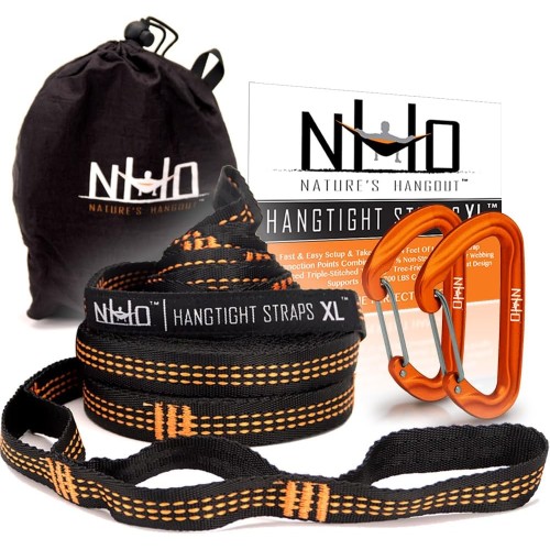 Nature's Hangout XL Hammock Straps - 10 feet (20 ft, 32 Loops Total). Longest, Strongest & Most Versatile. Quick Easy Setup for All Hammocks. Lightweight & Tree Friendly. No Stretch Polyester Black