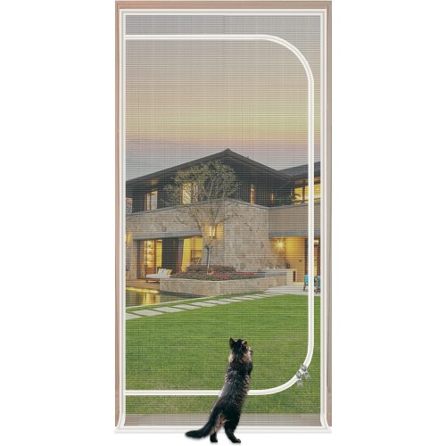 Upgraded Pet Screen Door Fits Doors Up to 36"x84",Heavy Duty Cat Proof Mesh Screen Door with Zipper Closure,Prevent Cats Running Out from Home,Bedroom,Living Room,Kitchen,(White)