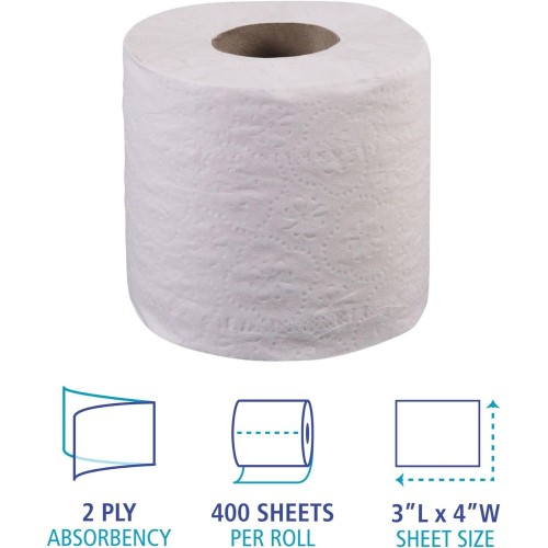 Boardwalk B6144 2-Ply Septic Safe Toilet Tissue - White (400 Sheets/Roll 96 Rolls/Carton)