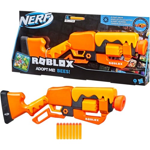 NERF Roblox Adopt Me!: Bees! Lever Action Dart Blaster, Rotating 8-Dart Drum, 8 Elite Darts, Code to Unlock in-Game Virtual Item