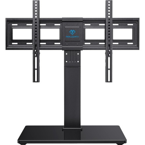 PERLESMITH Universal Swivel TV Stand Base, Table Top TV Stand for 37 to 65,70,75 inch LCD LED TVs, Height Adjustable TV Mount Stand with Tempered Glass Base, VESA 600x400mm, Holds up to 99lbs, PSTVS13