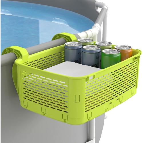 Poolside Storage Basket, Thickened Pool Basket with Bearing Up to 30Lbs, Above Ground Pool Accessories, Fits Steel Round or Oval Frame Above Pools with 2.3 Inch or Less Top Rail, Green