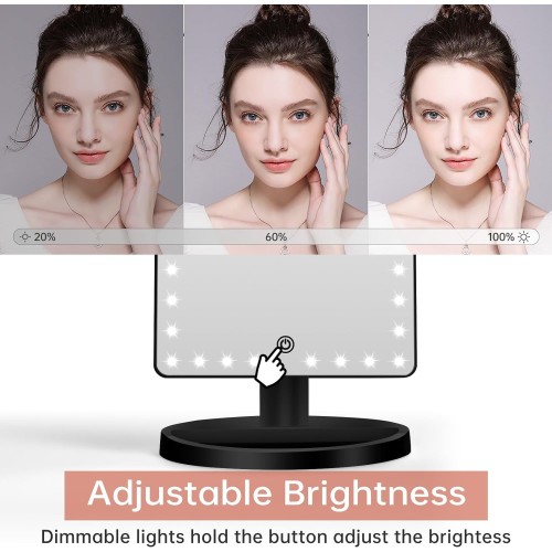 FUNTOUCH Large Lighted Vanity Makeup Mirror (X-Large Model), Light Up Mirror with 35 LED Lights, Touch Screen and 10X Magnification Mirror, 360° Rotation Tabletop Cosmetic Mirror (Black)