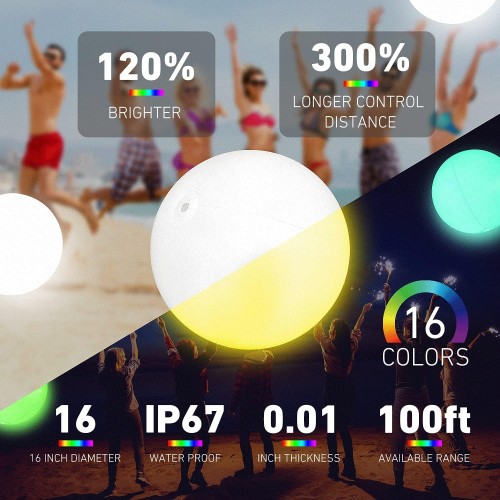 Pool Toys - LED Beach Ball with Remote Control - 16 Colors Lights and 4 Light Modes, 100ft Control Distance - Outdoor Beach Party Games for Kids Adults, Pool Patio Garden Decorations (1PCS).