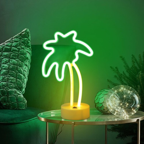 Palm Tree Neon Light, Palm Tree Neon Sign with Holders Base, Coconut Palm Tree Neon, USB or 3-AA Battery Powered, for Table, Bedroom Wall Decoration, Birthday Gift, Wedding Supplies Gift