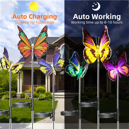 Outdoor Solar Garden Lights,3 Pack Solar Butterfly Decorative Lights, IP67 Waterproof Color Changing